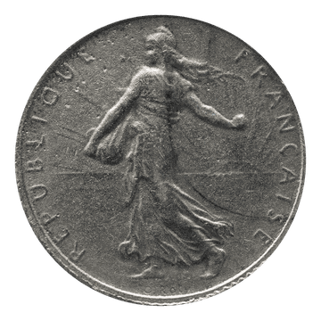 The Sower striding across a French silver franc