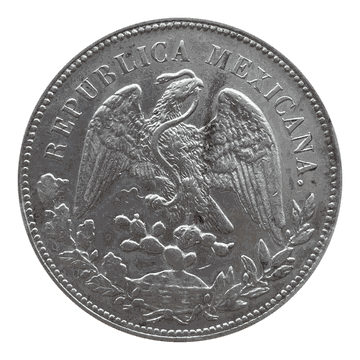 The Mexican eagle and serpent on a silver peso